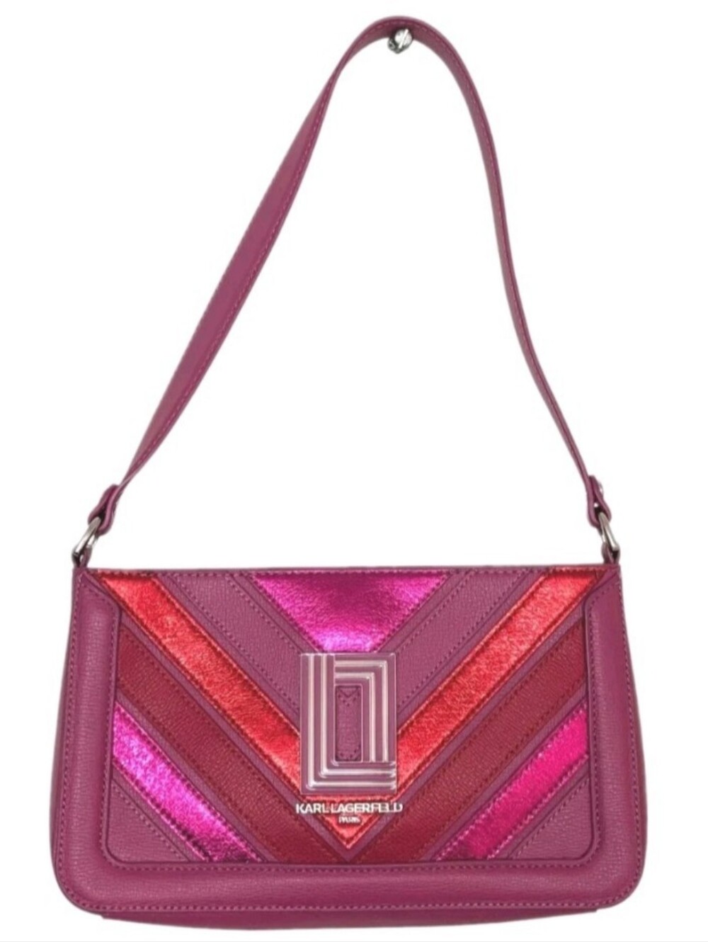 Karl Lagerfeld Metallic Fuchsia & Magenta Chevron Shoulder Bag